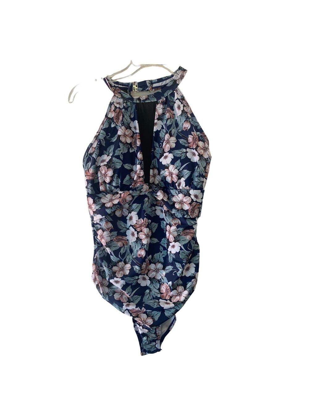 NO BRAND Women’s One Piece High Neck Floral Print Swimsuit / Size: Large